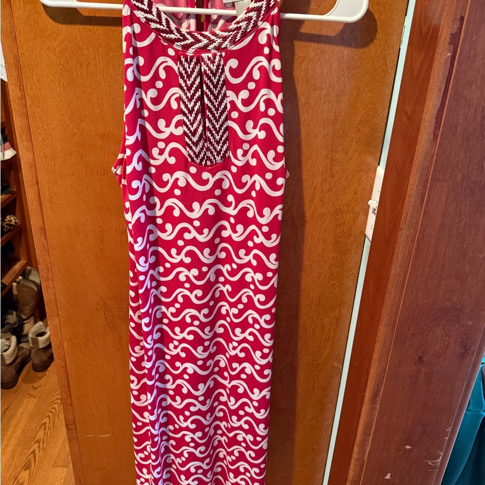 LOFT Red and White Patterned Mini Dress